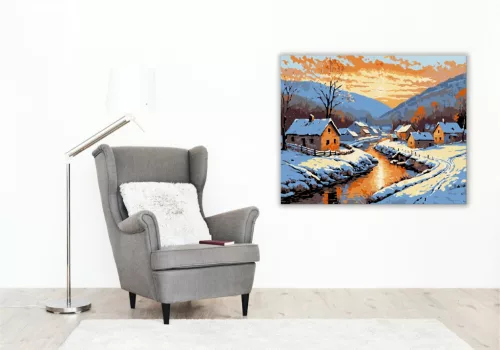 Téli Alkonyi Harmónia - számfestő készlet - Számfestő.hu - 60×70cm - keretre feszítve