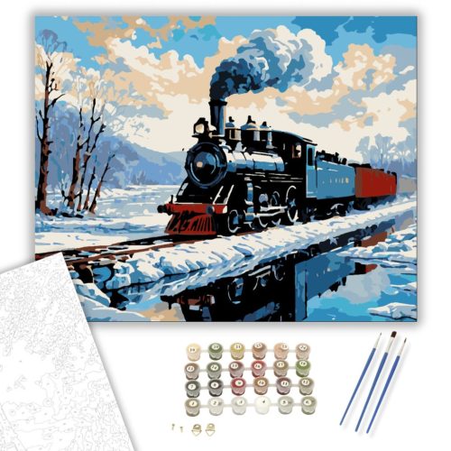 Téli Gőzös Utazás - számfestő készlet - Számfestő.hu - 40×50cm - keret nélkül