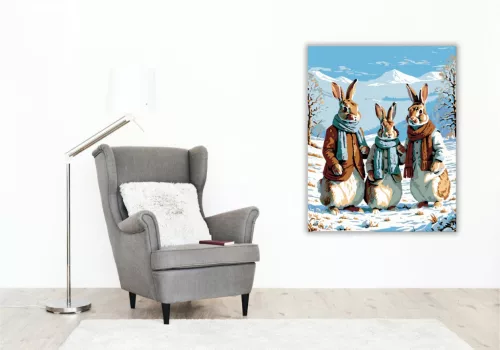 Téli Nyuszi Kompánia - számfestő készlet - Számfestő.hu - 40×50cm - keret nélkül