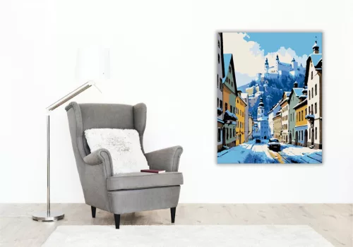 Téli Városi Harmónia - számfestő készlet - Számfestő.hu - 60×70cm - keretre feszítve