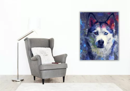 Husky kutya - számfestő készlet - Számfestő.hu - 40×50cm - keretre feszítve