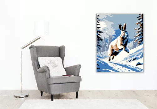Téli Üdvözlet – Szökellő Nyúl - számfestő készlet - Számfestő.hu - 80×100cm - keret nélkül