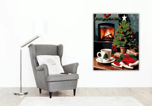 Kandalló Melletti Ünnepi Meghittség - számfestő készlet - Számfestő.hu - 50×60cm - keret nélkül