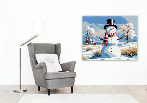 Hóember Vidámság - számfestő készlet - Számfestő.hu - 60×70cm - keret nélkül