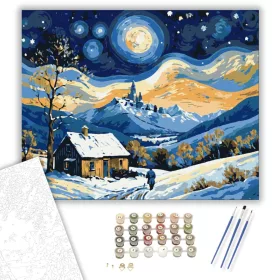 Csillagos Téli Éj - számfestő készlet - Számfestő.hu - 40×50cm - keret nélkül