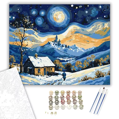 Csillagos Téli Éj - számfestő készlet - Számfestő.hu - 40×50cm - keretre feszítve
