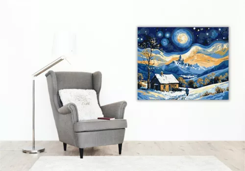 Csillagos Téli Éj - számfestő készlet - Számfestő.hu - 40×50cm - keret nélkül