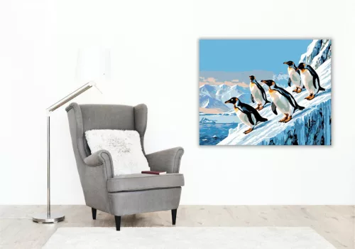 Pingvinek Jégpalotában - számfestő készlet - Számfestő.hu - 50×60cm - keret nélkül