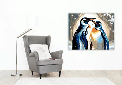 Pingvinek Hóesésben - számfestő készlet - Számfestő.hu - 60×70cm - keret nélkül