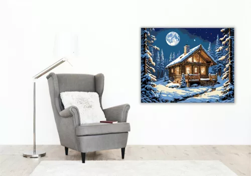Holdfényes Téli Menedék - számfestő készlet - Számfestő.hu - 60×70cm - keret nélkül
