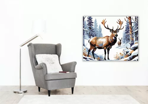 Téli Szarvasok Harmóniája - számfestő készlet - Számfestő.hu - 60×70cm - keret nélkül