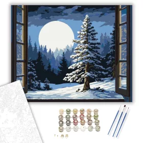 Holdfényes Téli Tájkép - számfestő készlet - Számfestő.hu - 40×50cm - keret nélkül