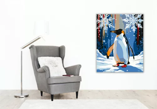 Hópehely és Pingvin Varázslata - számfestő készlet - Számfestő.hu - 60×70cm - keret nélkül