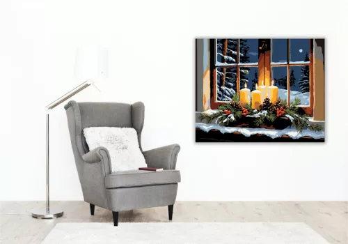 Gyertyafényes Téli Ablakvarázs - számfestő készlet - Számfestő.hu - 60×70cm - keret nélkül