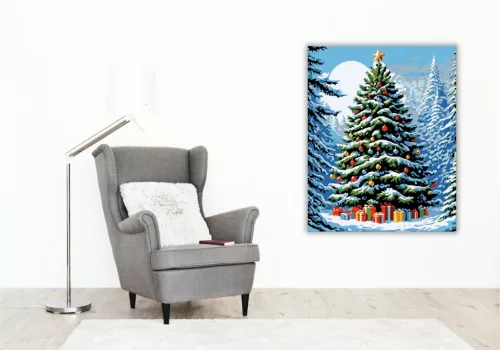 Hófedte Ünnepi Fenyő - számfestő készlet - Számfestő.hu - 80×100cm - keretre feszítve