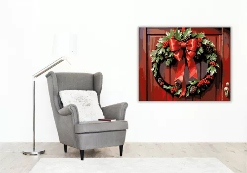 Ünnepi Ajtódísz Harmóniája - számfestő készlet - Számfestő.hu - 40×50cm - keretre feszítve