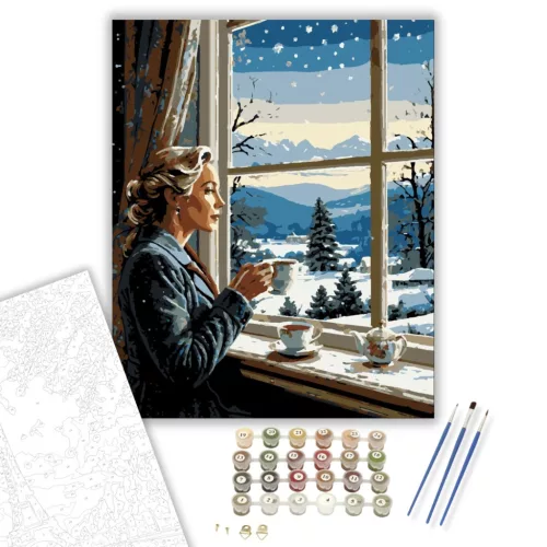 Téli Ablakrámás Elmélkedés - számfestő készlet - Számfestő.hu - 80×100cm - keret nélkül