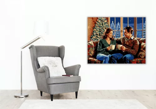 Kandalló Melletti Ünnepi Meghittség - számfestő készlet - Számfestő.hu - 50×60cm - keret nélkül