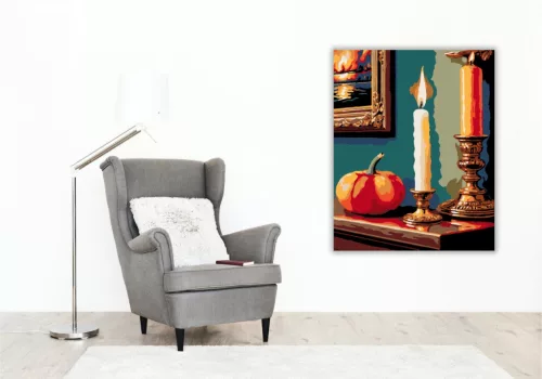 Gyertyafényes Őszi Hangulat - számfestő készlet - Számfestő.hu - 80×100cm - keretre feszítve