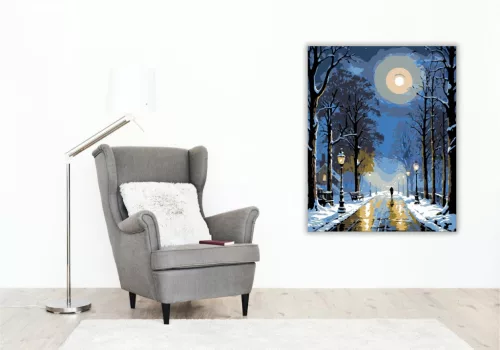 Holdfényes Téli Séta - számfestő készlet - Számfestő.hu - 50×60cm - keret nélkül