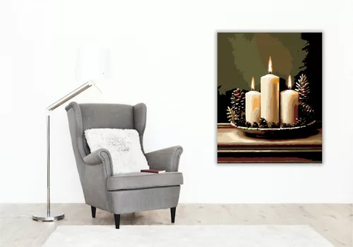 Gyertyafényes Téli Harmónia - számfestő készlet - Számfestő.hu - 80×100cm - keret nélkül