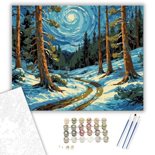 Csillagfényes Téli Erdő - számfestő készlet - Számfestő.hu - 80×100cm - keret nélkül