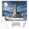 Holdfényes Téli Templom - számfestő készlet - Számfestő.hu - 40×50cm - keretre feszítve