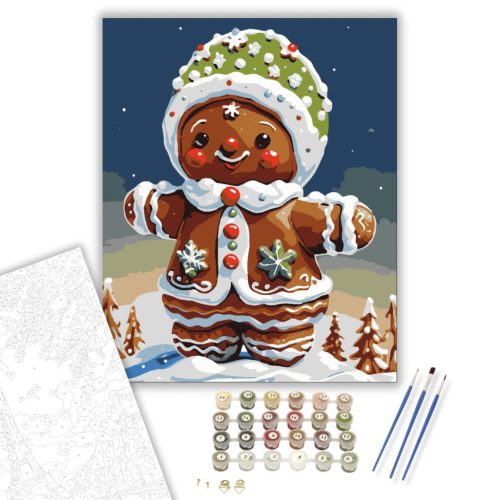 Mézeskalács Téli Mosoly - számfestő készlet - Számfestő.hu - 40×50cm - keretre feszítve