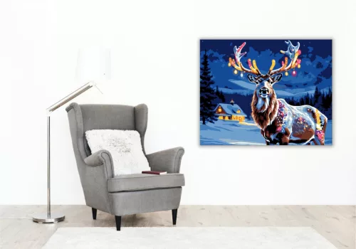 Ragyogó Éjszakai Szarvas - számfestő készlet - Számfestő.hu - 50×60cm - keret nélkül