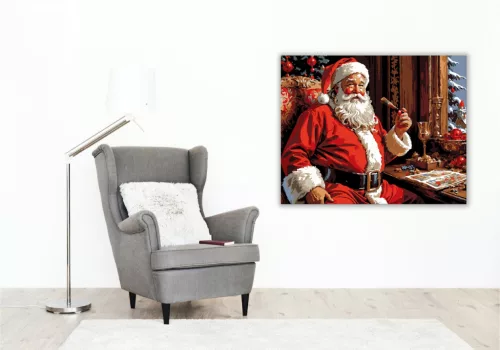 Kandalló Melletti Télapó Derűje - számfestő készlet - Számfestő.hu - 50×60cm - keret nélkül