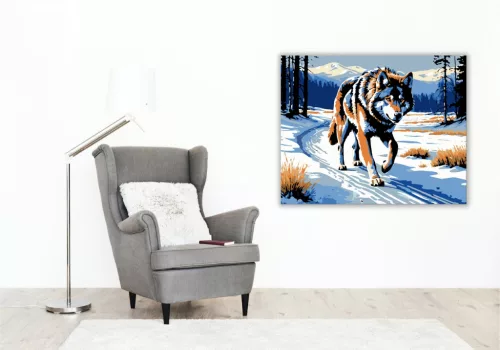 Téli Farkas Kóborlás - számfestő készlet - Számfestő.hu - 40×50cm - keretre feszítve