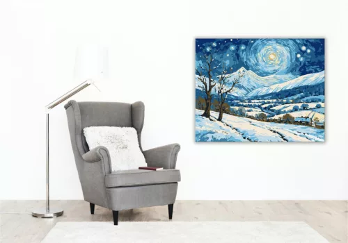 Csillagfényes Havas Táj - számfestő készlet - Számfestő.hu - 40×50cm - keret nélkül