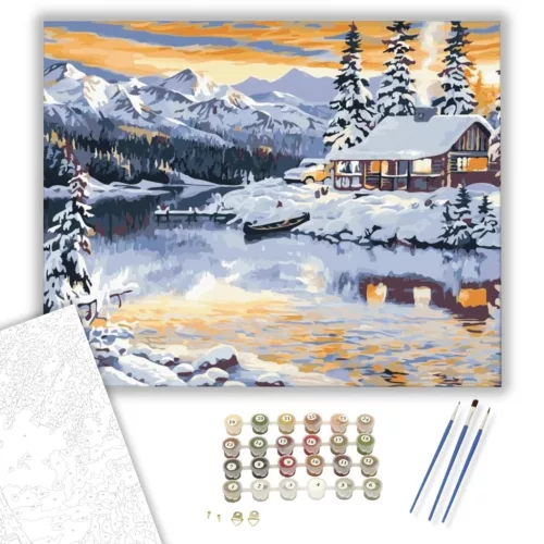 Havas házikó - számfestő készlet - Számfestő.hu - 60×70cm - keretre feszítve