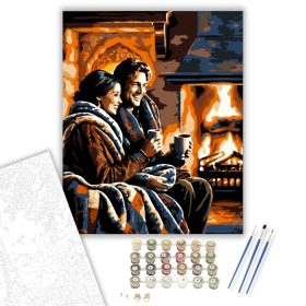 Kandalló Melletti Téli Melegség - számfestő készlet - Számfestő.hu - 40×50cm - keret nélkül