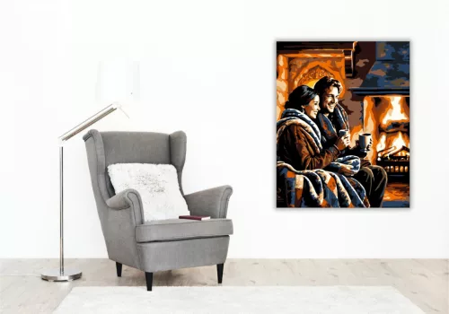 Kandalló Melletti Téli Melegség - számfestő készlet - Számfestő.hu - 50×60cm - keret nélkül
