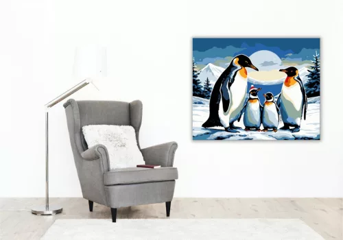Sarkvidéki Pingvin Találkozás - számfestő készlet - Számfestő.hu - 40×50cm - keretre feszítve