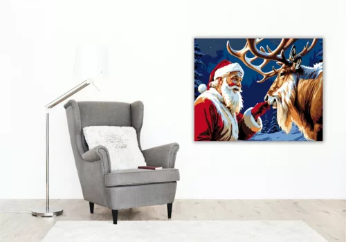 Télapó és Rénszarvas Barátsága - számfestő készlet - Számfestő.hu - 80×100cm - keretre feszítve