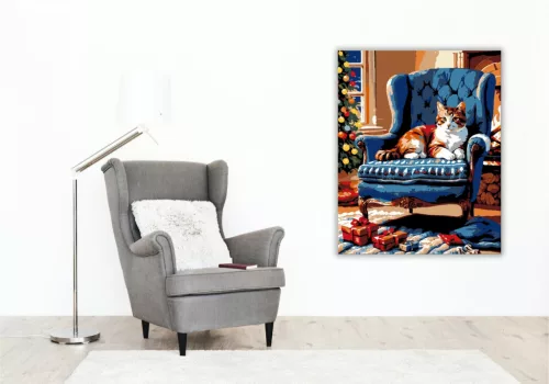 Macska és Téli Melegség - számfestő készlet - Számfestő.hu - 80×100cm - keret nélkül