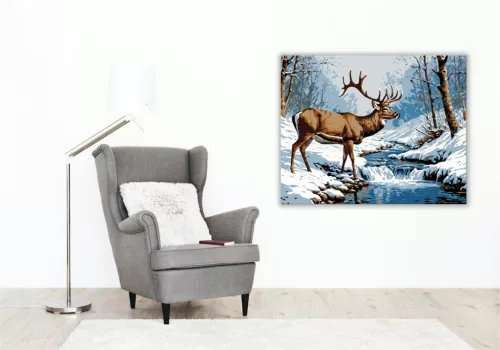 Fenséges Téli Szarvas – számfestő készlet - Számfestő.hu - 80×100cm - keretre feszítve