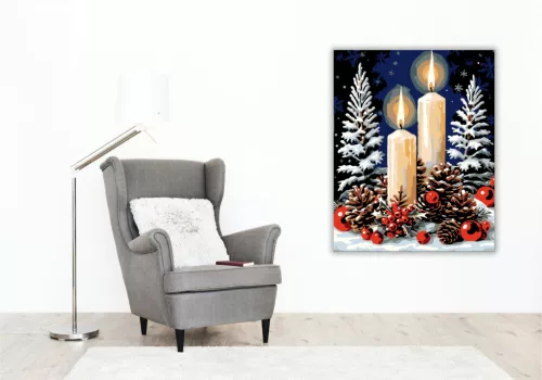 Fénylő Téli Gyertyafény - számfestő készlet - Számfestő.hu - 50×60cm - keret nélkül