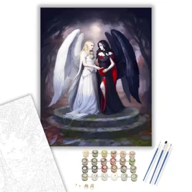 Fekete - fehér angyalok - számfestő készlet - Számfestő.hu - 40×50cm - keret nélkül