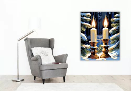Csillogó Téli Gyertyafény - számfestő készlet - Számfestő.hu - 80×100cm - keret nélkül