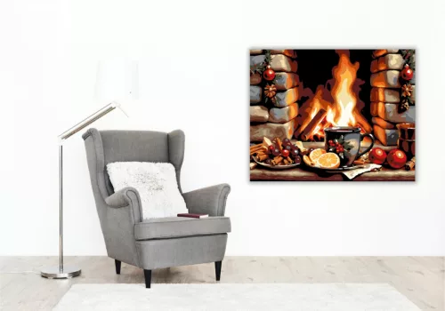 Kandalló Melletti Téli Melegség - számfestő készlet - Számfestő.hu - 60×70cm - keretre feszítve