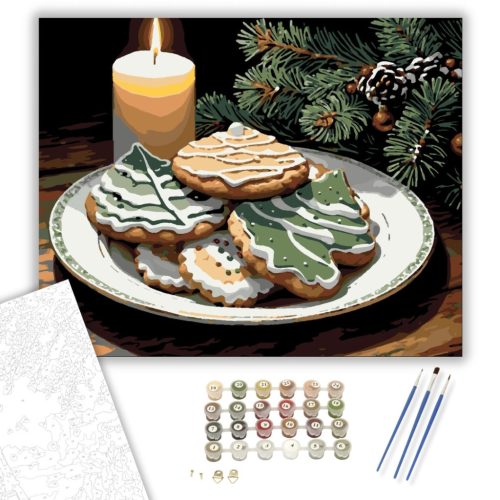 Gyertyafényes Ünnepi Édességek - számfestő készlet - Számfestő.hu - 40×50cm - keret nélkül