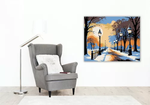 Holdfényes Téli Séta - számfestő készlet - Számfestő.hu - 40×50cm - keretre feszítve