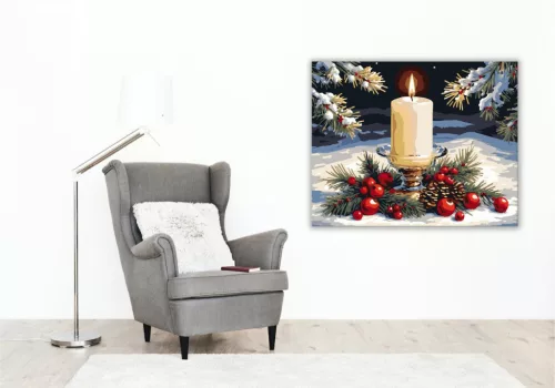 Gyertyafényes Téli Nyugodtság - számfestő készlet - Számfestő.hu - 80×100cm - keret nélkül