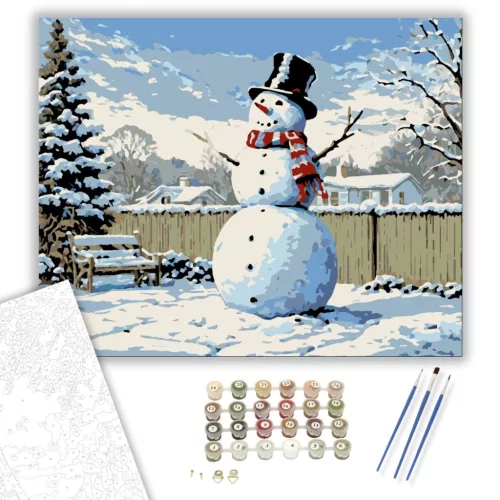 Hóember Mosolya az Álmok Udvarán - számfestő készlet - Számfestő.hu - 60×70cm - keretre feszítve