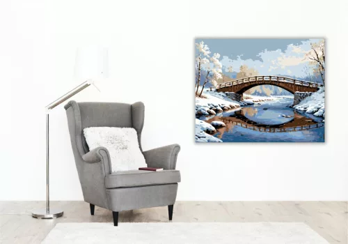 Téli Híd Csöndje - számfestő készlet - Számfestő.hu - 50×60cm - keretre feszítve