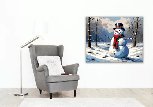 Téli Vidám Hóember - számfestő készlet - Számfestő.hu - 40×50cm - keretre feszítve