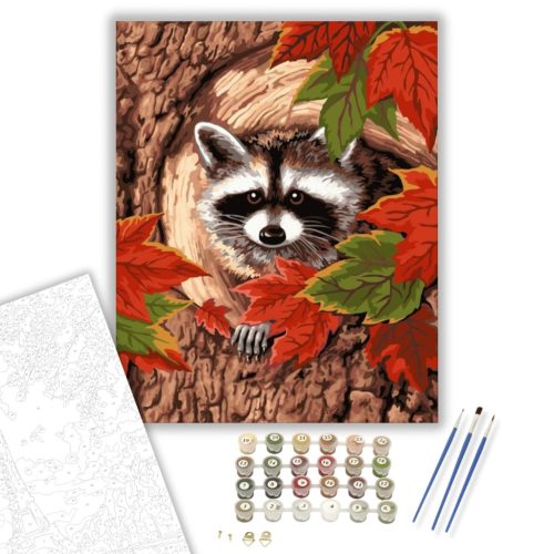 Mosómedve a fán - számfestő készlet - Számfestő.hu - 60×70cm - keretre feszítve